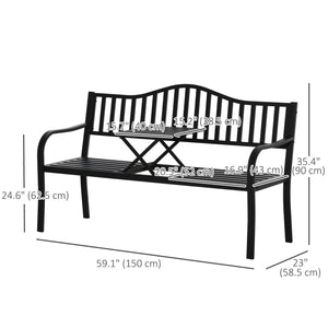 Metal outdoor bench with central lifting table for 2 to 3 people, black