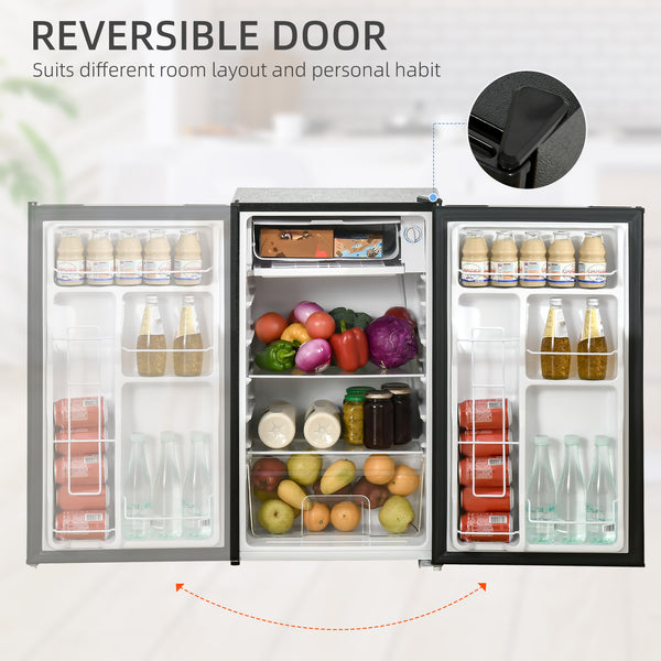 Compact refrigerator with freezer, adjustable shelf, mechanical thermostat and reversible door, black