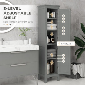 Freestanding tall bathroom cabinet with adjustable shelves and cupboards, grey