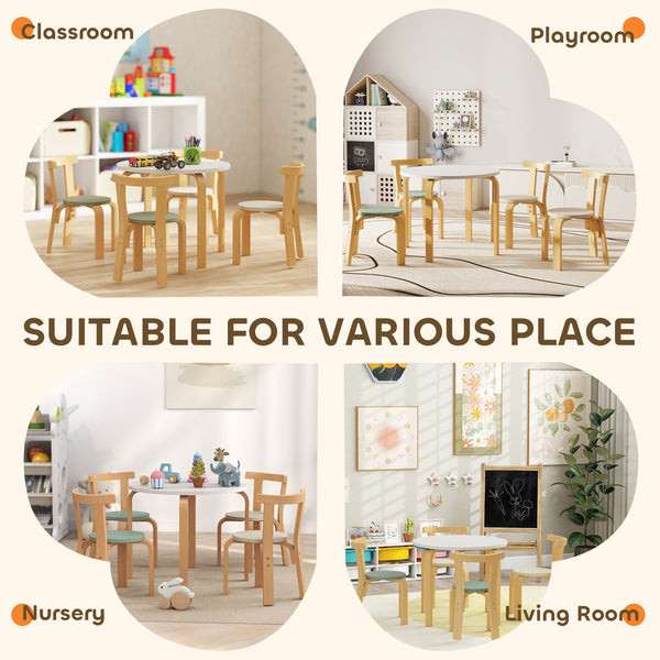 Children's wooden table and chairs set, green