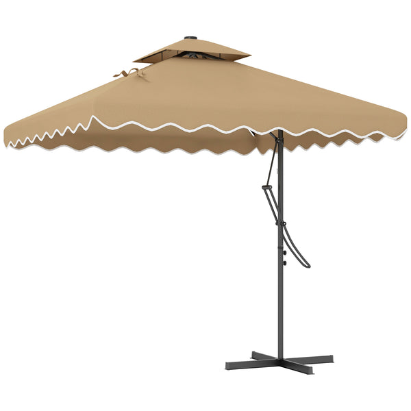 Square cantilever parasol with double roof and LED solar lighting