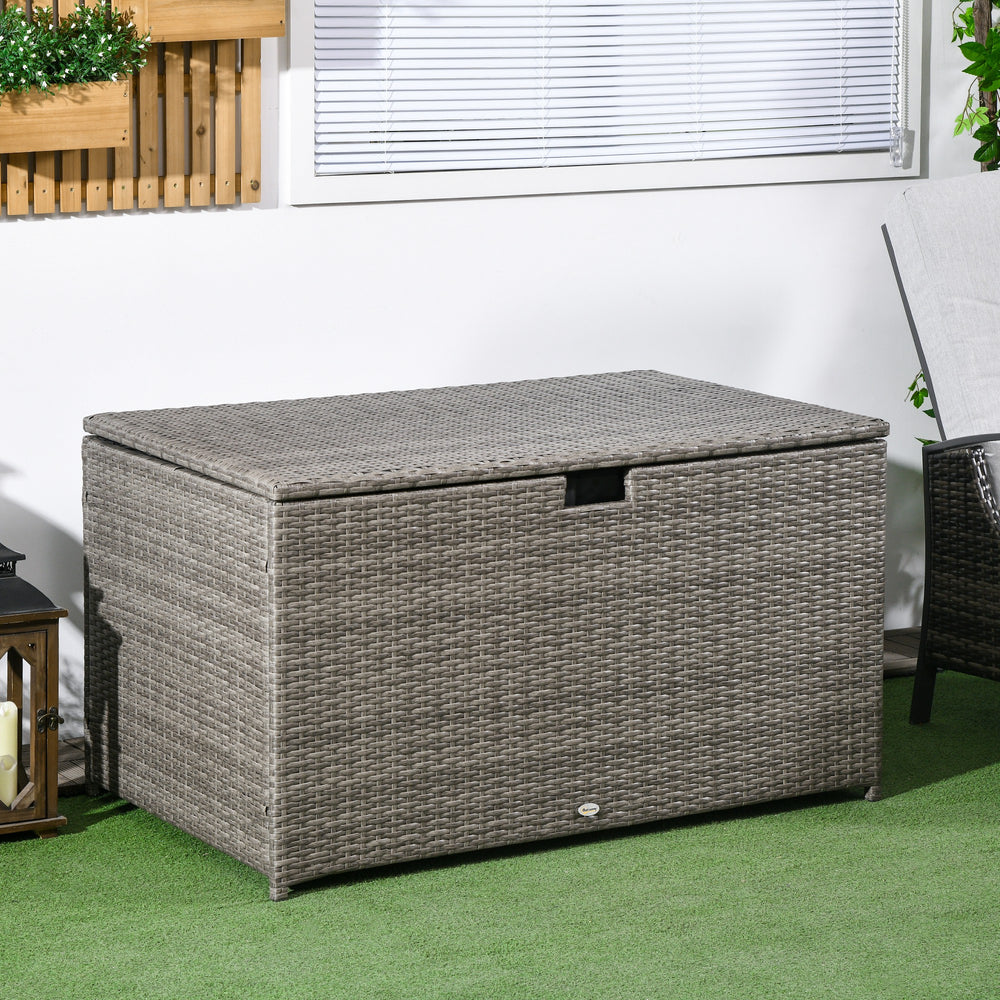 113 Gallon Outdoor Rattan Storage Box, Mixed Gray