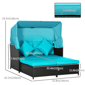 Patio Daybed, Outdoor Wicker Double Daybed, PE Rattan Sun Lounger for 2-Person with Cushions, and Foldable Awning, for Garden, Balcony, Poolside, Green