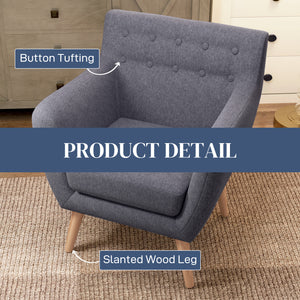 Mid-century armchair with wooden frame and thick padding, light gray