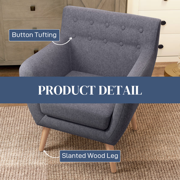 Mid-century armchair with wooden frame and thick padding, light gray