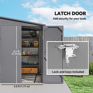Lean-to steel garden shed with foundation kit, lockable doors, grey 
