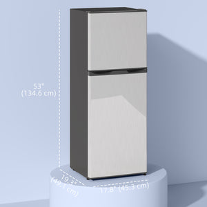 Double Door Mini Fridge with Freezer, 4.6 cu. ft., Thermostat, Shelves, Reversible Door, Silver