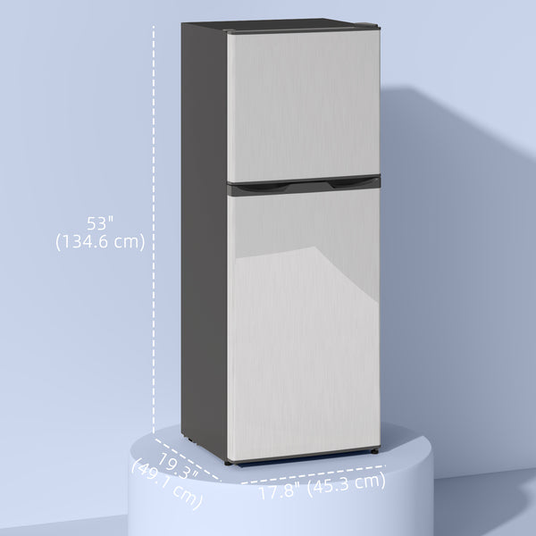 Double Door Mini Fridge with Freezer, 4.6 cu. ft., Thermostat, Shelves, Reversible Door, Silver