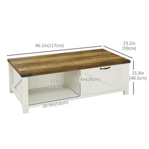 Industrial coffee table with drawer and storage shelf, white and wood effect