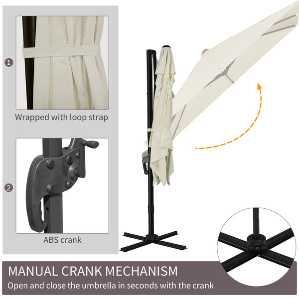 8-foot square cantilever parasol with cross base, cream white