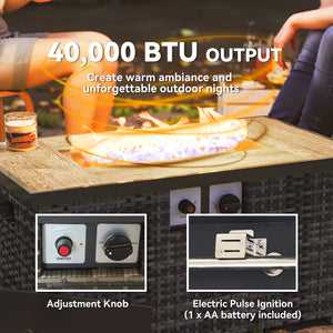 32" 40,000 BTU Rattan Propane Fire Pit Table with Hidden Propane Tank Holder and Waterproof Cover