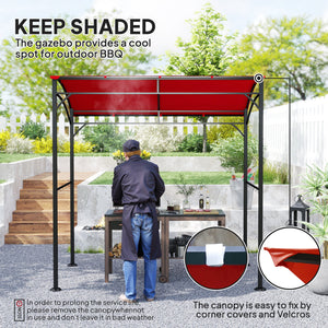 Barbecue shelter with steel frame and hooks, burgundy red