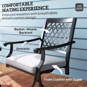 Set of 2 metal swivel and rocking chairs with cushion and armrests