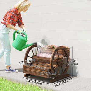 Wooden planter in the shape of a cart