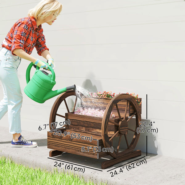 Wooden planter in the shape of a cart