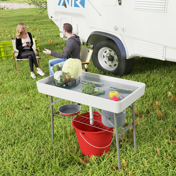 Folding cooler table with drainage system
