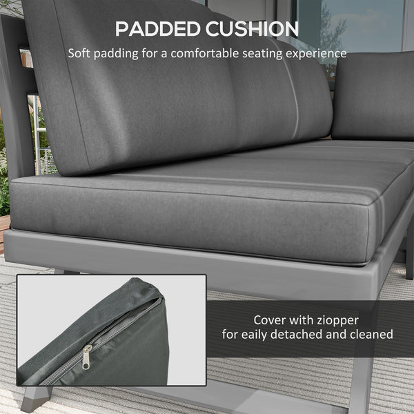 4-piece Convertible Corner Garden Lounge Set with 2 sofas, 1 corner chair and 1 coffee table, grey
