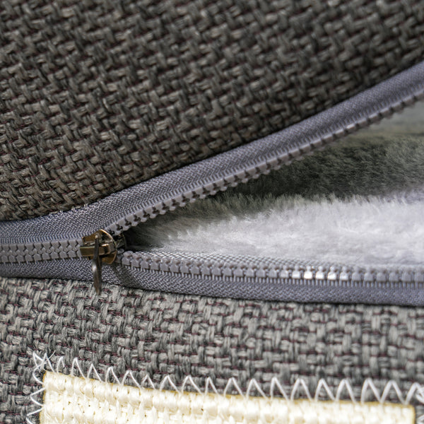 Two-story cat tree with perch, two hiding places, scratching post, cushions, play balls, dark gray