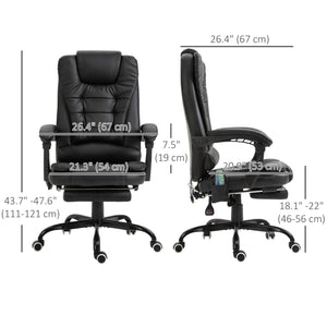 Reclining massage office chair with footrest, black