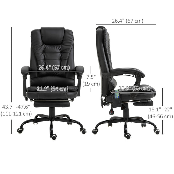 Reclining massage office chair with footrest, black