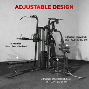Multifunction home gym with 152 lb adjustable weight stack