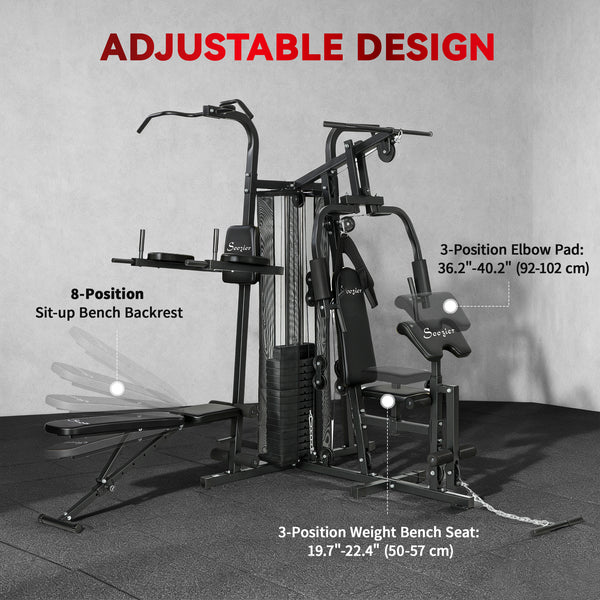Multifunction home gym with 152 lb adjustable weight stack