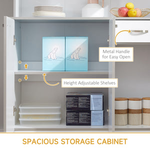 Modern sideboard with storage cupboards, drawer, open space for microwave, white