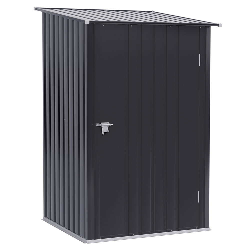 Galvanized steel garden shed with lockable door, dark grey
