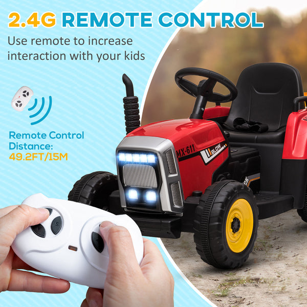12V tractor with trailer and remote control, red
