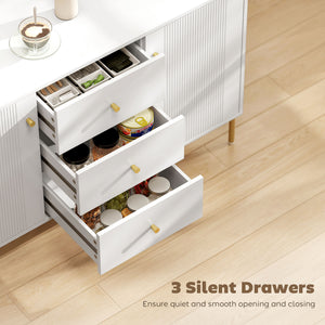 Modern storage buffet with 3 soft-close drawers and 2 adjustable shelves, white