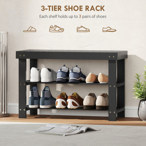 Bamboo shoe storage bench, black 