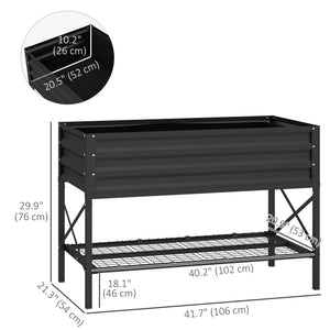 Galvanized raised planter with liner and storage shelf