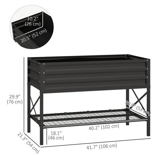 Galvanized raised planter with liner and storage shelf