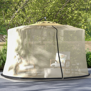 Protective mosquito net for 7.5-foot parasol with zipped door, beige