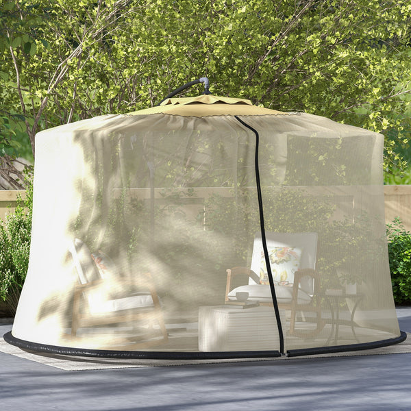 Protective mosquito net for 7.5-foot parasol with zipped door, beige