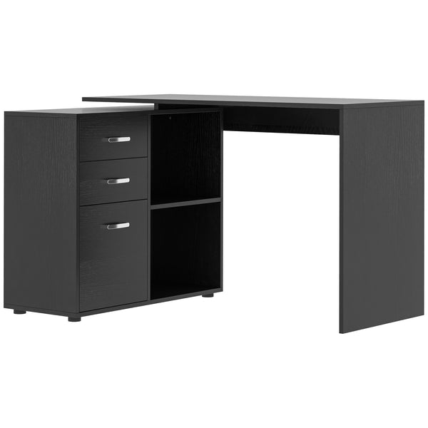 Right-Angle Desk with Storage Shelf, Black
