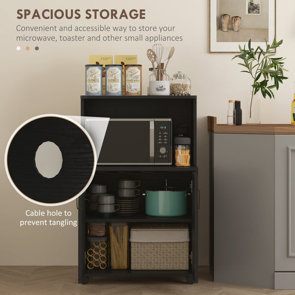 Black microwave trolley on wheels