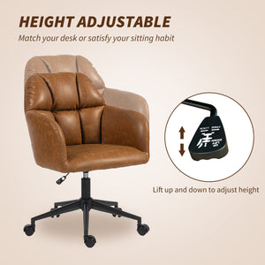 Adjustable height swivel office chair in faux leather, brown