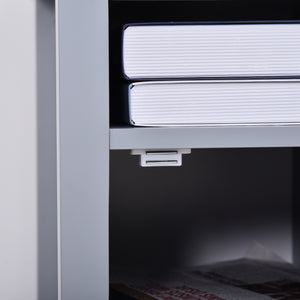 Modern 3-Tier Wooden Bedside Table with Sliding Shelf, Grey