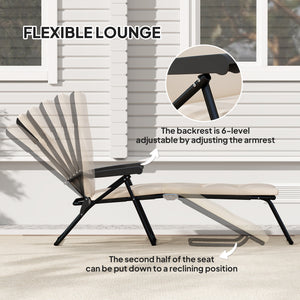 Reclining lounge chair with 6-position adjustable backrest, beige