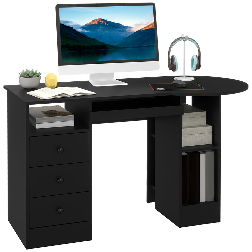 Computer Desk with Shelves and Drawers, Keyboard Tray, Black