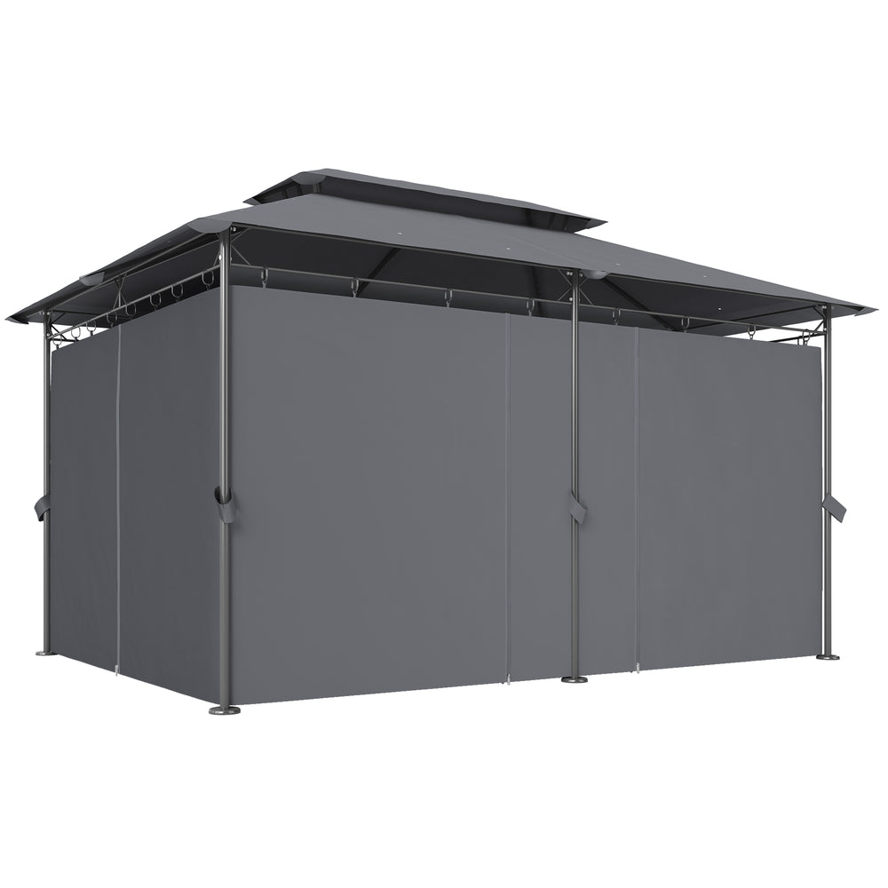 10' x 13' Double Roof Patio Gazebo, Outdoor Gazebo with Curtains, for Garden, Lawn, Backyard and Deck, Grey