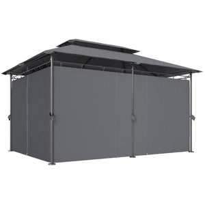 10' x 13' Double Roof Patio Gazebo, Outdoor Gazebo with Curtains, for Garden, Lawn, Backyard and Deck, Grey
