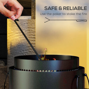 Smokeless fire pit with ash catcher, poker, black