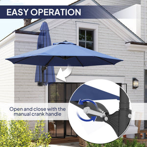 9.6 x 9.6 ft Wall Mounted Umbrella with Crank, Dark Blue