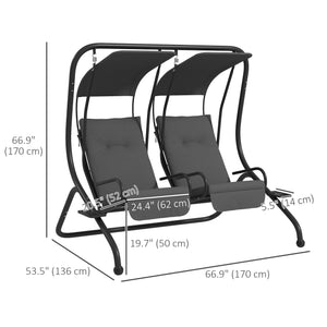 2-Seater Outdoor Porch Swing with Canopy, Patio Swing Chair for Garden, Poolside, Backyard, Grey