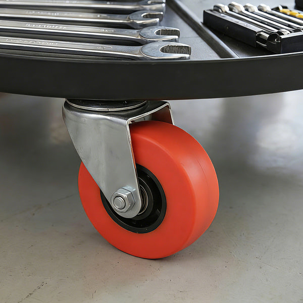 Adjustable mechanic's stool with casters and tool storage tray, red