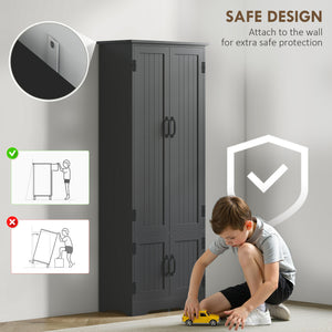 Tall black storage cabinet with 4 doors and adjustable shelves