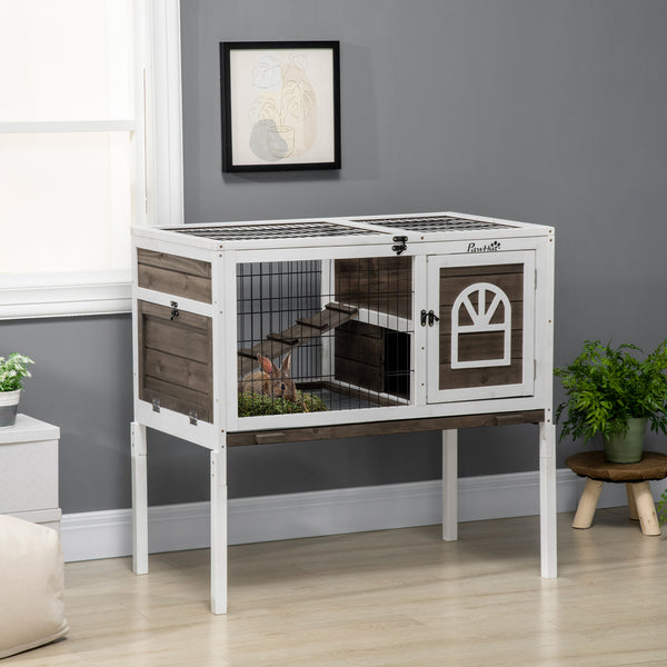 Double-height hutch with enclosure and pull-out tray, white and coffee
