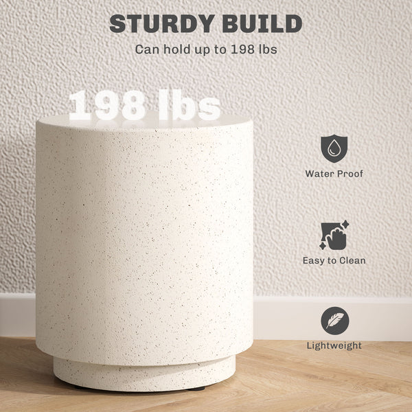 Round cream white concrete-effect side table, 14.5 in. – Indoor and outdoor